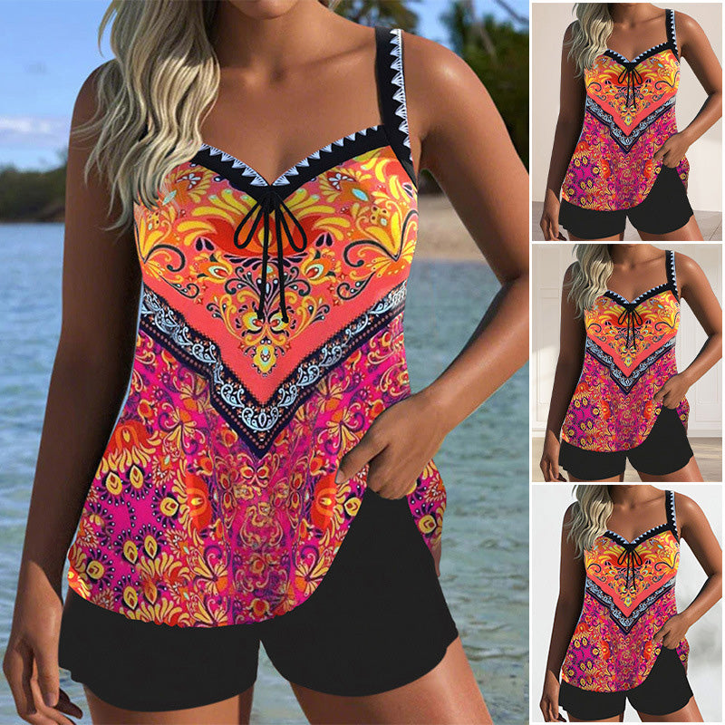 【S-3XL】👙Set de costum de baie cu imprimeu, top și pantaloni scurți