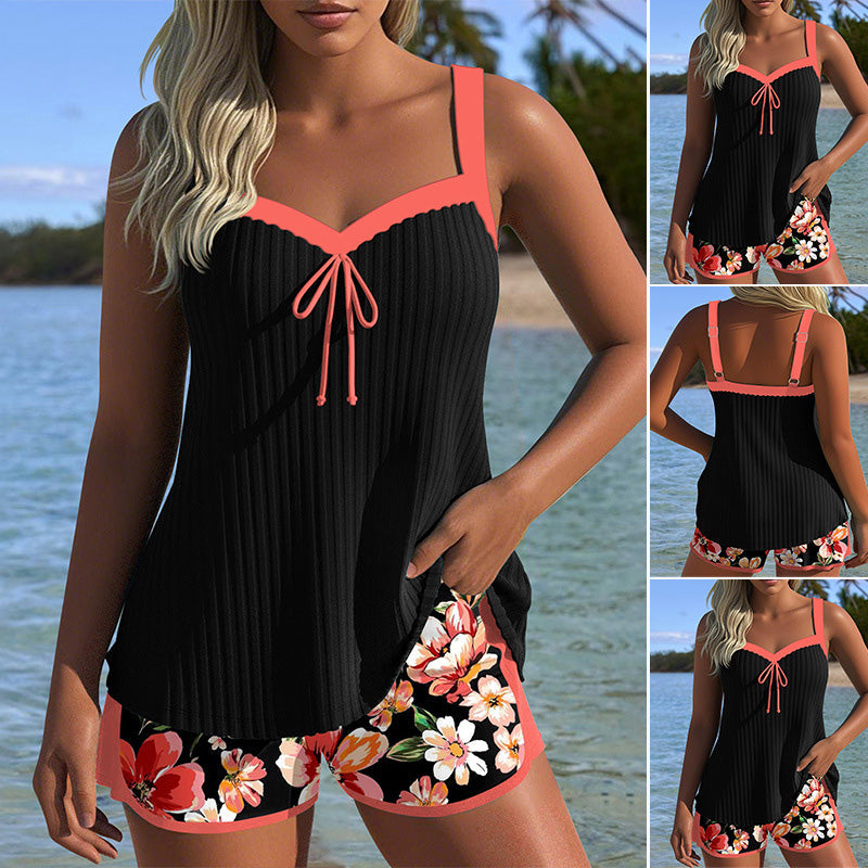 【S-3XL】👙Set de costum de baie cu imprimeu, top și pantaloni scurți