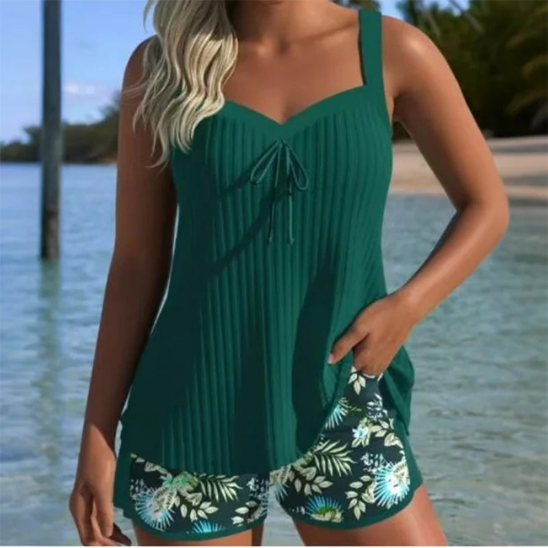 【S-3XL】👙Set de costum de baie cu imprimeu, top și pantaloni scurți