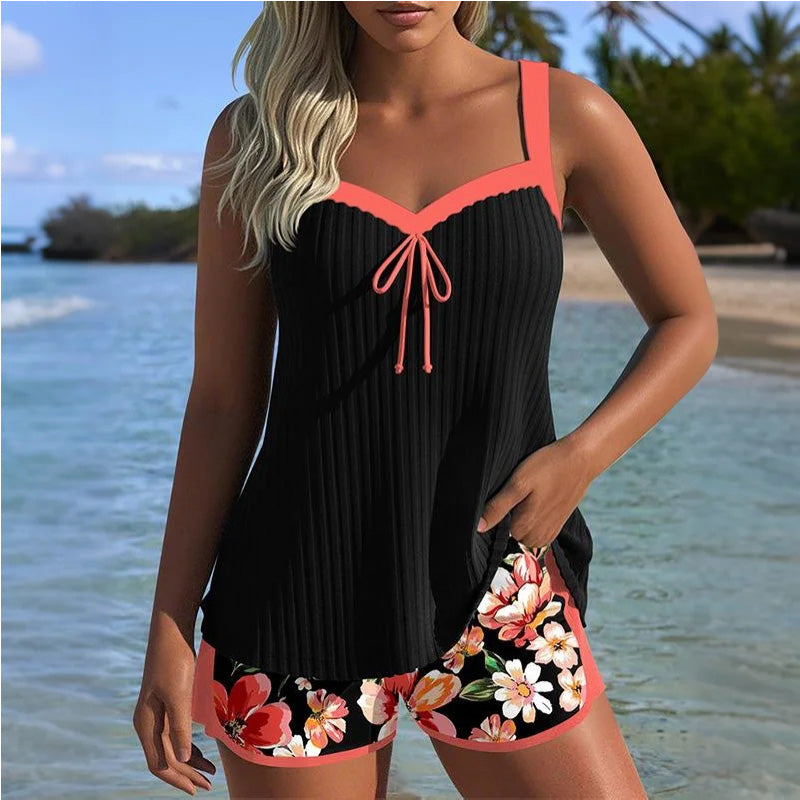 【S-3XL】👙Set de costum de baie cu imprimeu, top și pantaloni scurți