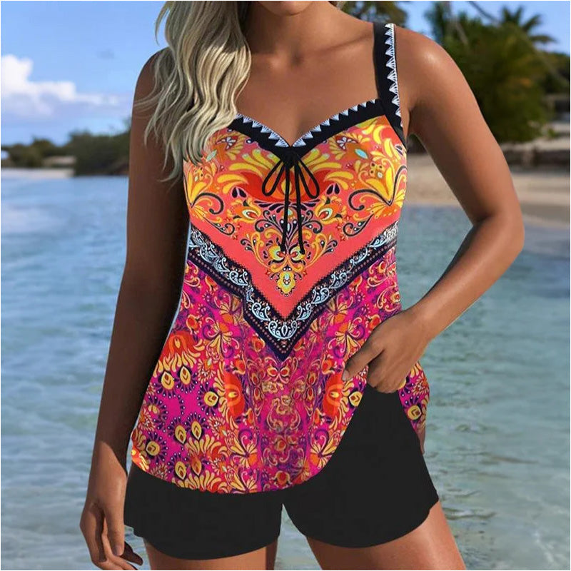 【S-3XL】👙Set de costum de baie cu imprimeu, top și pantaloni scurți