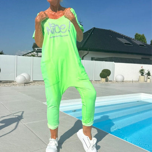 💖【S~5XL】Damski kombinezon z nadrukowanymi literami w dużych rozmiarach, swobodny, z kieszeniami