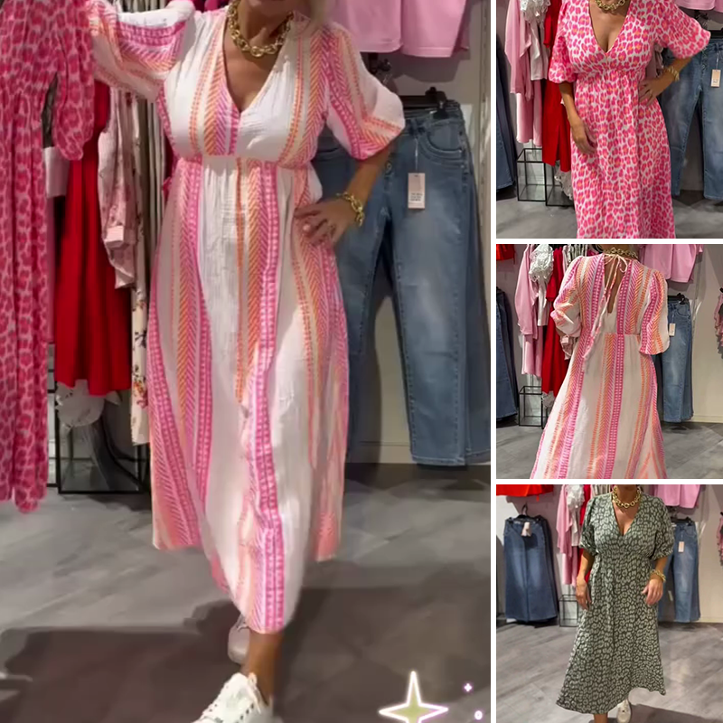 Rochie de damă cu imprimeu și decolteu în V