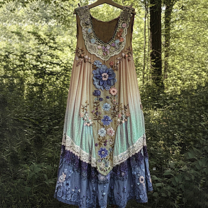 Sukienka midi drukowana w 3D z dekoltem w kształcie litery U i bez rękawów