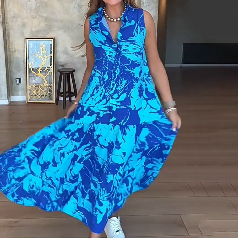 💃Rochii maxi fără mâneci, cu imprimeu, pentru femei
