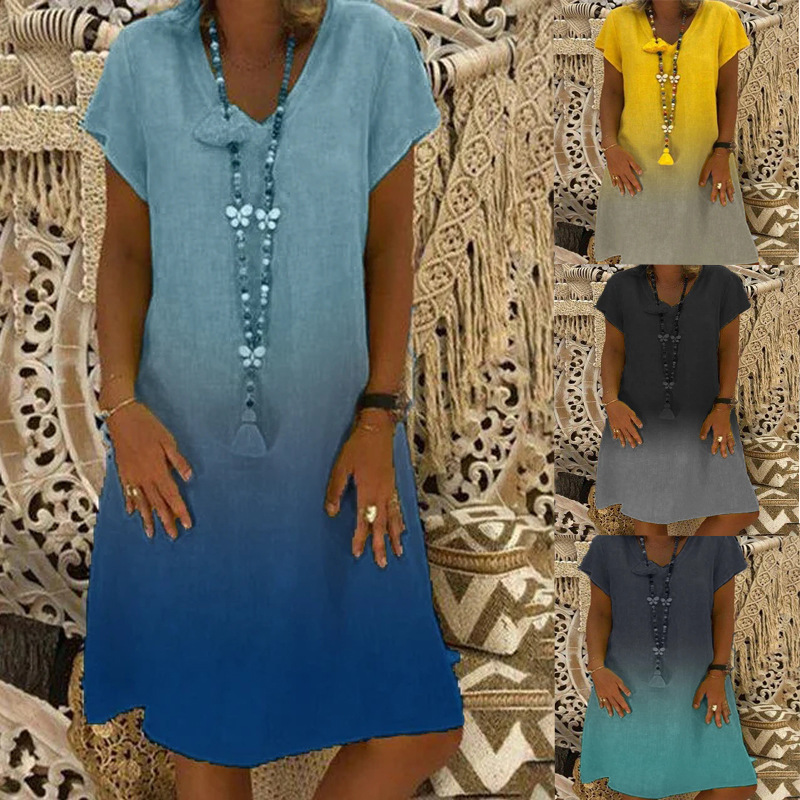 💃Sukienka casualowa z dekoltem w serek i krótkim rękawem w stylu gradientu