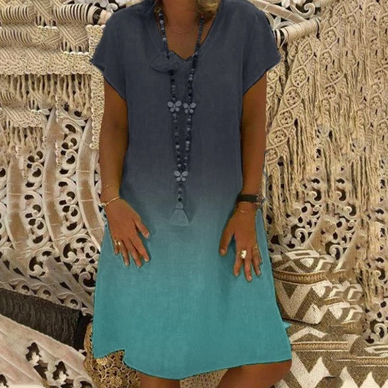 💃Sukienka casualowa z dekoltem w serek i krótkim rękawem w stylu gradientu