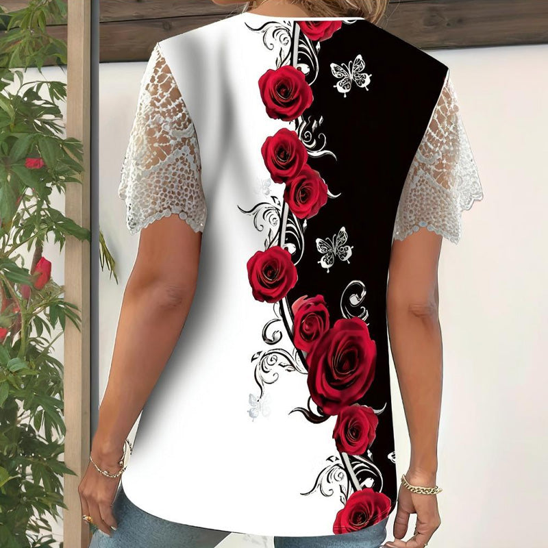 Koronka z nadrukiem i krótkimi rękawami