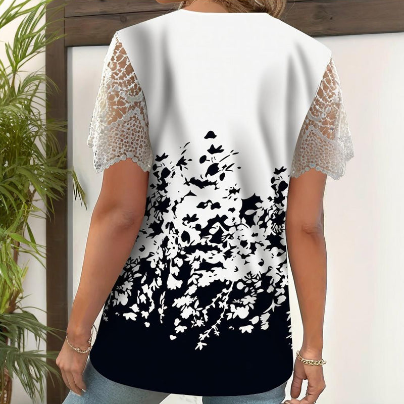 Koronka z nadrukiem i krótkimi rękawami