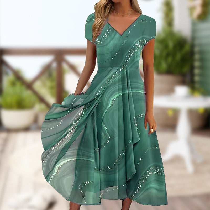 🎀 Luźna sukienka maxi z dekoltem w serek