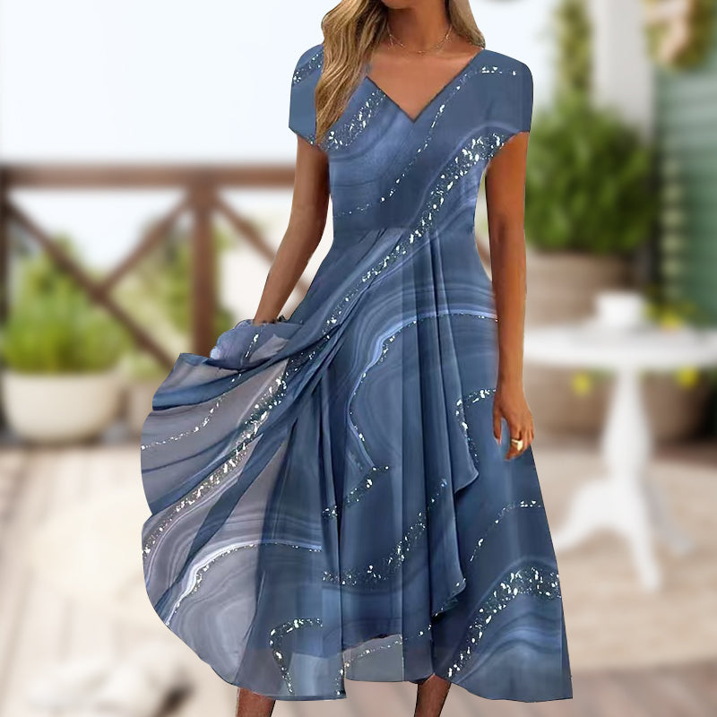 🎀 Luźna sukienka maxi z dekoltem w serek