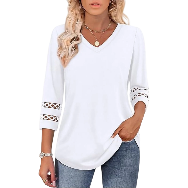 🌺[S-3XL]👚✨ Klasyczny top w jednolitym kolorze z dekoltem w serek i rękawami 3/4