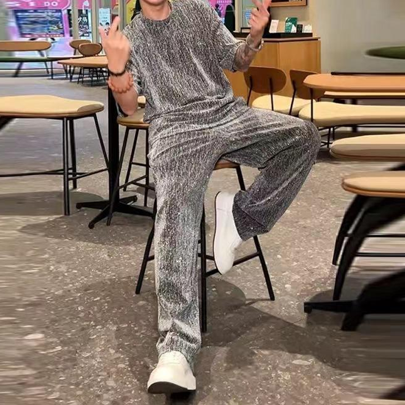 💖 Nowy projekt na rok 2025 ✨Męski dwuczęściowy zestaw: koszulka z krótkim rękawem i spodnie z szerokimi nogawkami