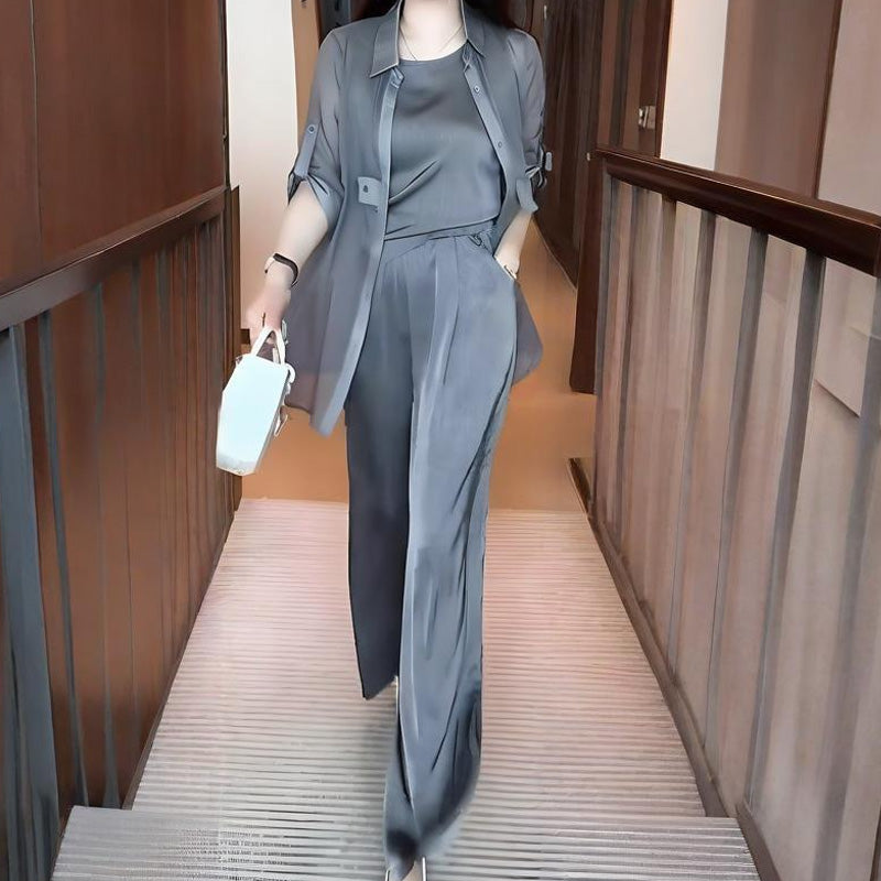 Komplet damski 3-częściowy: koszula, kamizelka i spodnie