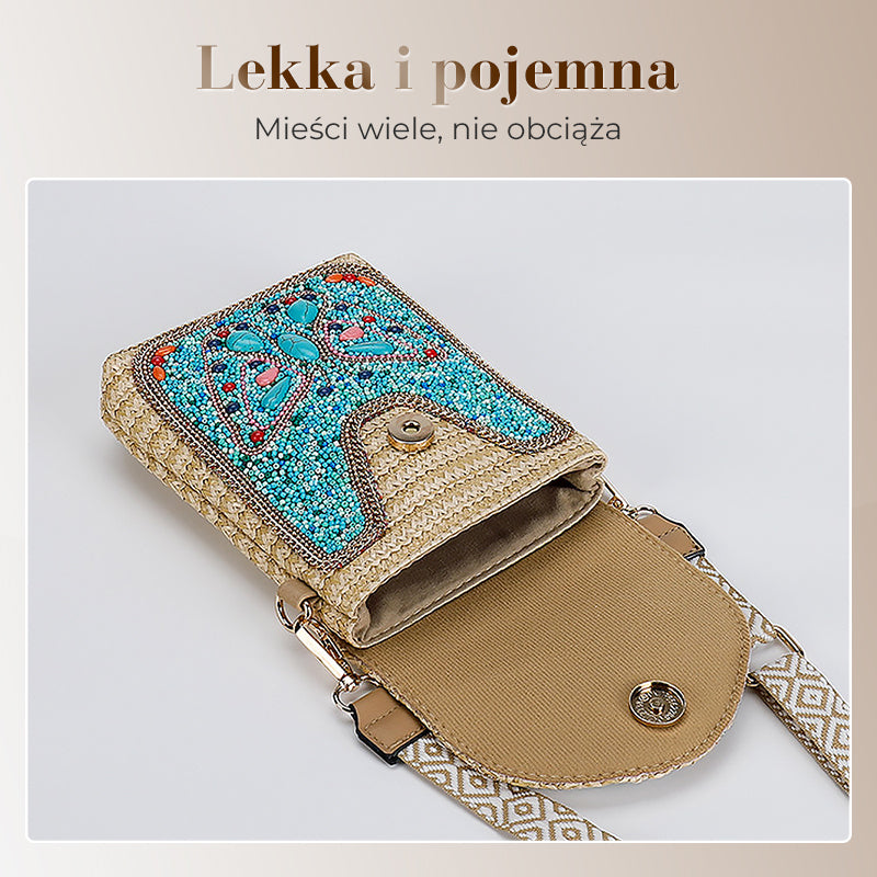 Boho Chic Mała Słomiana Torebka z Koralikami