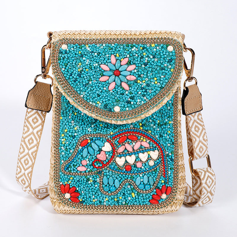 Boho Chic Mała Słomiana Torebka z Koralikami