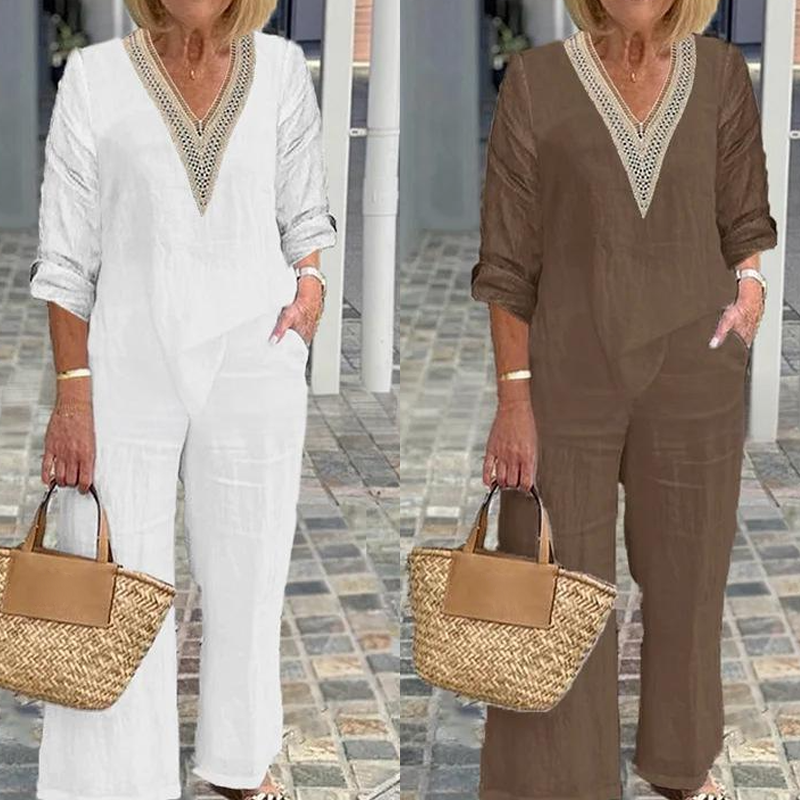 【S-3XL】✨Damski top z dekoltem w serek i szerokimi nogawkami