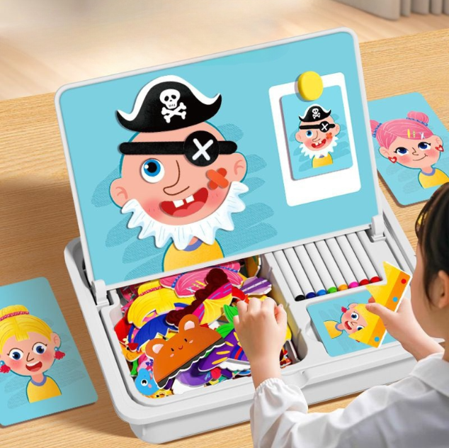 Magnetyczna układanka do ozdabiania twarzy, gra podróżna, dwustronna zabawka edukacyjna dla przedszkolaków