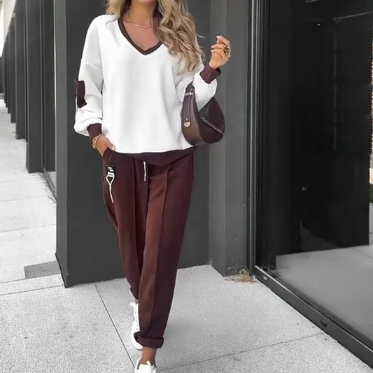 🍂 Zestaw z długim rękawem w kolorowych blokach i spodniami dresowymi