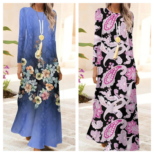 Sukienka damska z długim rękawem i nadrukiem 3D