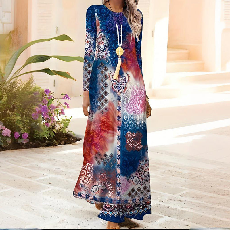 Sukienka damska z długim rękawem i nadrukiem 3D