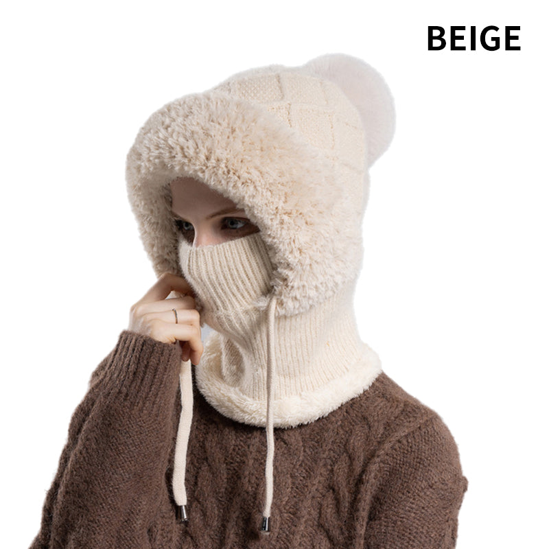 🔥Nowa oferta – stylowa, gruba czapka zimowa z dzianiny – z ciepłą osłoną na twarz i szalikiem