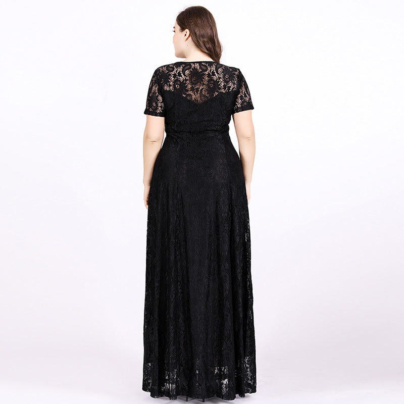 Rochie lungă din dantelă de culoare solidă la modă